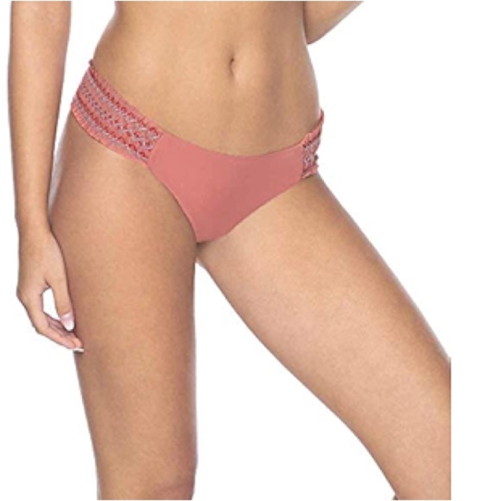 PilyQ Lotus Smocked Tab Low Rise Hipster Bikini Bottom ONLY Sz S Swimsuit NWT
